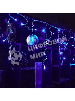 Бахрома светодиодная Uniel 1,8м 48 светодиодов синий свет Провод прозрачный ULD-B1805-048/DTA BLUE IP20