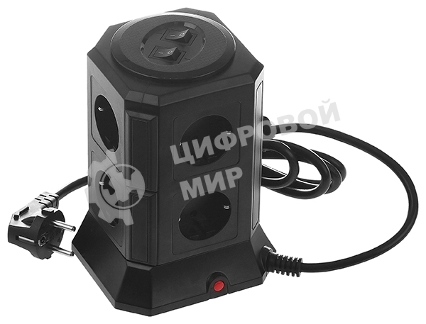 Сетевой фильтр Qumo Power Tower Pro 8SP4U (P-0002), 8 розеток, 2200 Вт, 10A, кабель 2 м 3*1 мм чистая медь, пожаробезопасный пластик, евровилка, 4 USB порта 4.5A суммарно