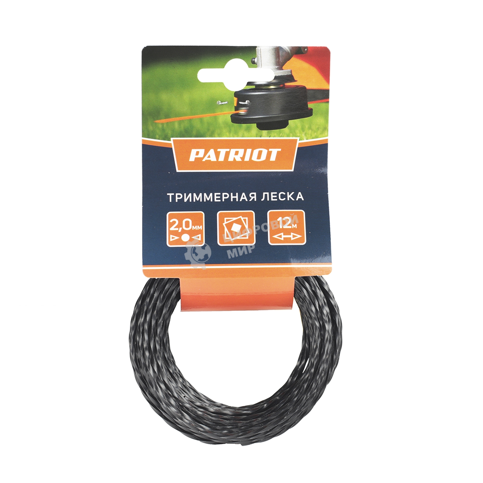 Леска PATRIOT D 2,0 мм L 12 м (скрученный квадрат, черный) 200-12-5, картонный подвес