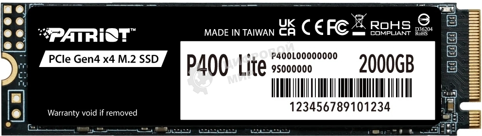 Накопитель SSD Patriot PCIe 4.0 x4 2Tb P400LP2KGM28H P400 Lite M.2 2280