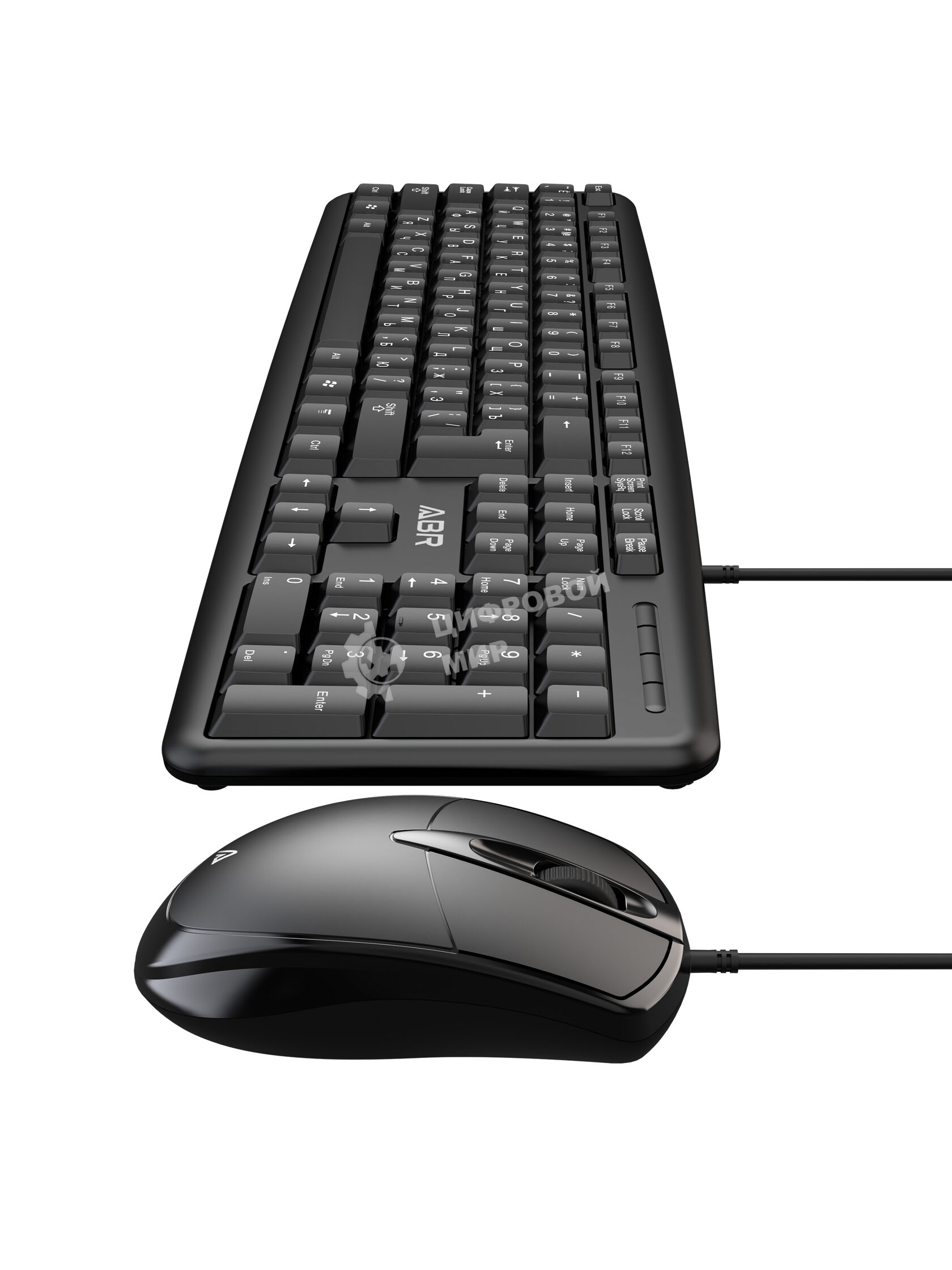 Комплект клавиатура и мышь ABR KM600 черный, интерфейс USB, проводной, RU/EN