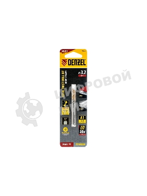 Сверло спиральное по металлу Denzel 3,2 x 65мм, Р6М5, Golden Tip, 2 шт.