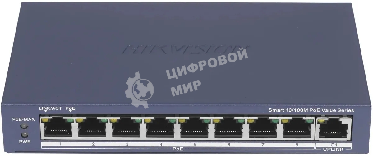 Коммутатор Hikvision DS-3E1309P-EI(O-STD)(B), 8×100 Мбит/с PoE + 1×1 Гбит/с, настраиваемый