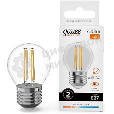 Лампа филам. Gauss Filament 12Вт цок.:E27 шар св.свеч.бел.теп. (упак.:10шт) (52212)