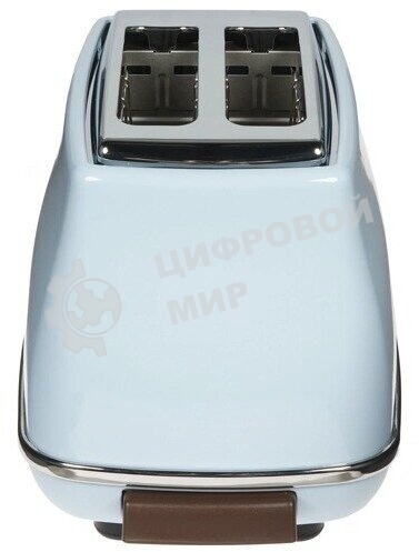 Тостер DeLonghi CTOV 2103.AZ, 900 Вт, на 2 тоста, разморозка, обжаривание, решетка для подогрева, поддон, голубой
