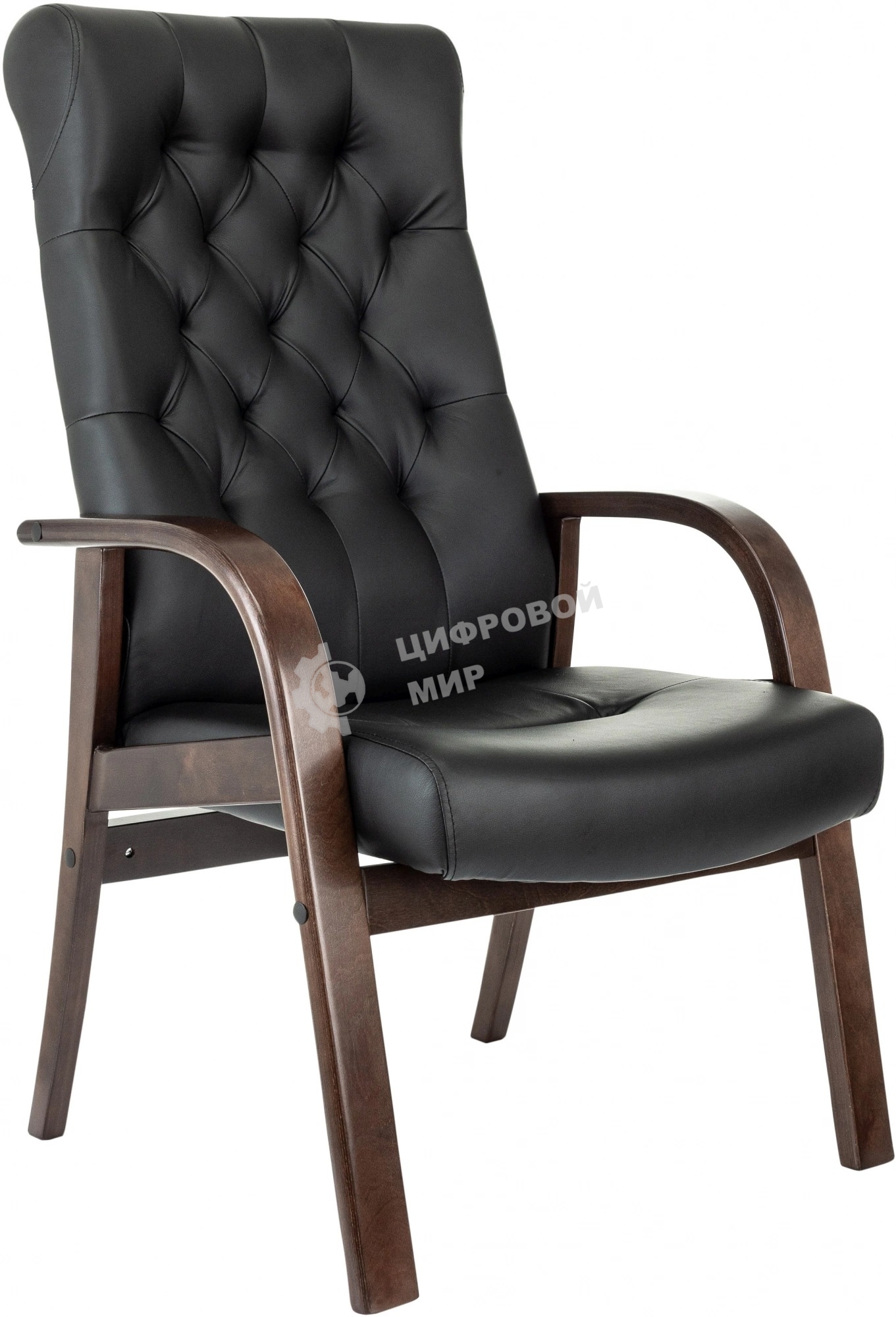 Кресло офисное Бюрократ T-9928WALNUT-CF черный, кожа, на ножках, дерево