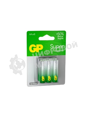 Алкалиновые батарейки GP Super Alkaline G-Tech 15А АA - 6 шт. на блистере
