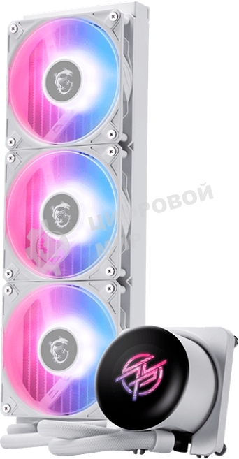 Система жидкостного охлаждения/ Water Cooling System MSI MPG CORELIQUID P13 360 (300W, 360мм, LED, White, ARGB/ Fans: 3x120мм, 64.89CFM, 2050RPM/ Pump 20dBA, 3400RPM, Rad thickness 27мм/ S: 1851, 1700, AM5, AM4)