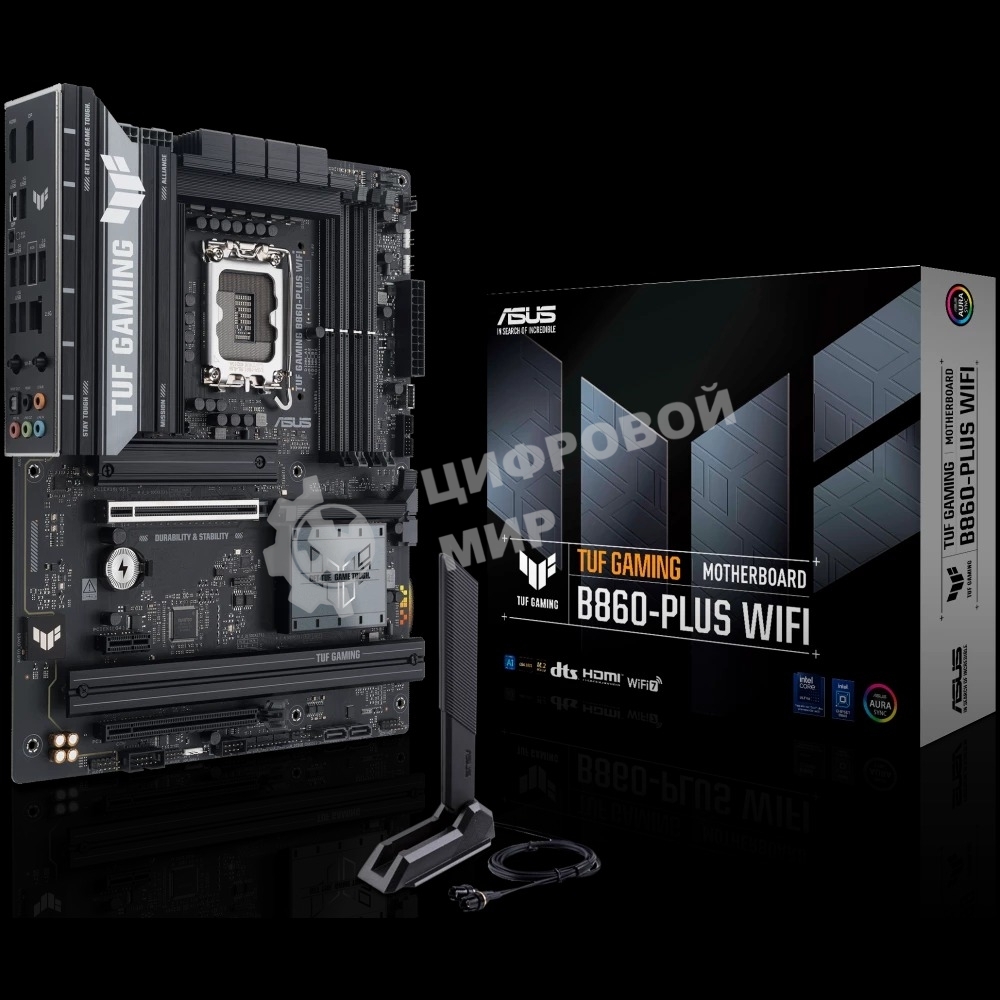 Материнская плата ASUS TUF GAMING B860-PLUS WIFI, LGA 1851, Intel B860, 4xDDR5, 4xSATA, 3xM.2, 1xPCIe 5.0 x16, 1xPCIe 4.0 x16, 1xDP, 1xHDMI, 1x 2.5Gb LAN, 1xUSB 20Gbps, 2xUSB 10Gbps, 3xUSB 5Gbps, 2xUSB 2.0, 5x3.5 мм, 7.1, ATX