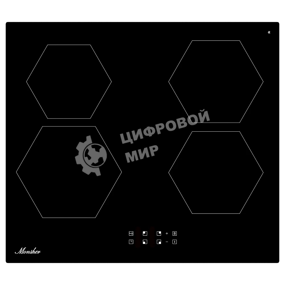 Варочная панель Monsher MHI 6101, индукция, High-Tech, 59 см, 9 уровней мощности, блокировка управления, автоматическое отключение, таймер, Booster, сенсорное управление, черный