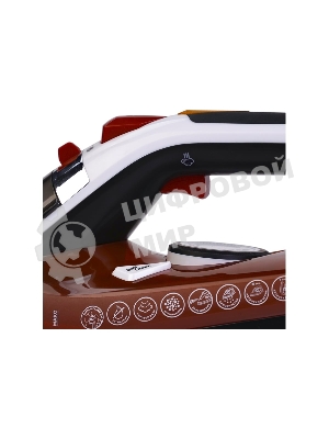 Утюг Galaxy GL 6131, оранжевый, паровой, 2500 Вт, подача пара до 50 г/мин, паровой удар до 230 г/мин, функции: автоотключение, самоочистка, антикапля, антинакипь, функция увлажнения, вертикальное отпаривание, керамическое покрытие подошвы, защита от перегрева, индикатор нагрева, резервуар для воды 370 мл