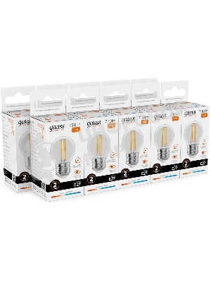 Лампа филам. Gauss Filament 12Вт цок.:E27 шар св.свеч.бел.теп. (упак.:10шт) (52212)