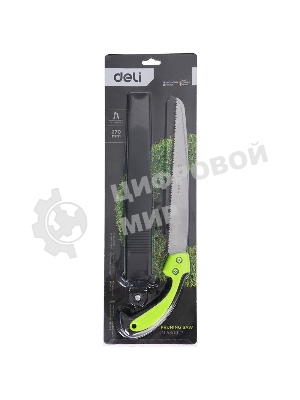Садовая пила с ножнами Deli DL580927 270мм, сталь 65Mn, шаг зубьев 7TPI, обрезиненая ручка, шлифовка зубов с 3-х сторон, двухрядное распределение кромок
