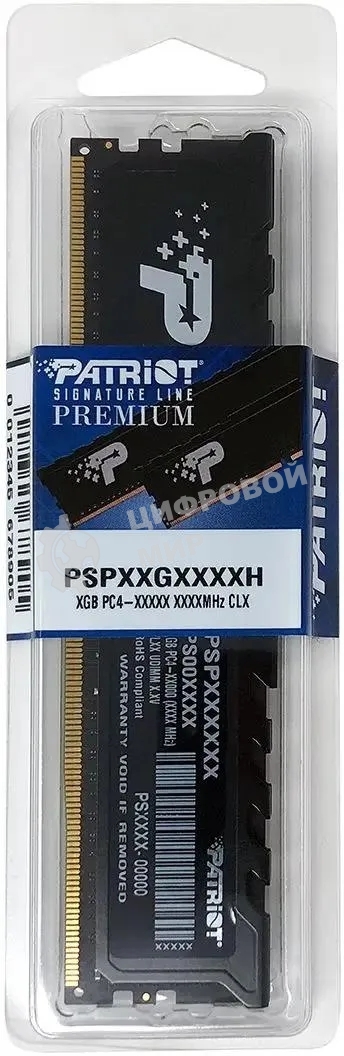 Оперативная память Patriot Signature Premium, DDR4, 8GB (1x8GB), 3200 MHz, CL22, с радиатором, чёрный