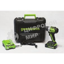 Дрель-шуруповерт GREENWORKS GD24DD60K2, 24 В, 2 Ач, 60 Нм, бесщеточный