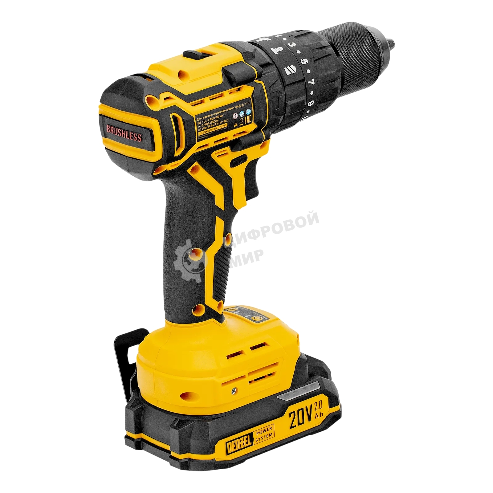 Дрель-шуруповерт Denzel CIDH-BL-20, Аккумуляторная, 20В, 2 АКБ, Ударная, Кейс