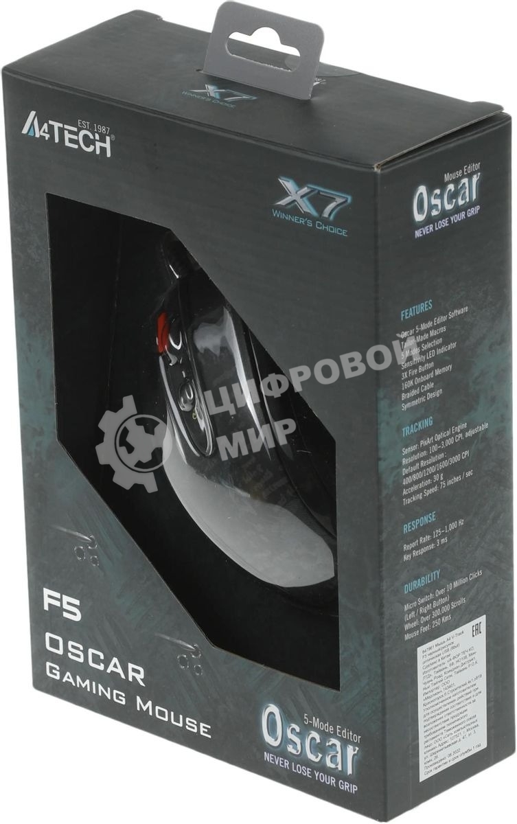 Мышь проводная A4Tech F5 черный, 3000 dpi, USB, кнопки - 7