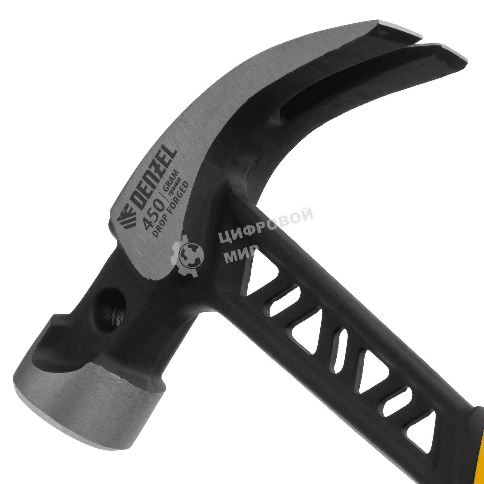 Молоток-гвоздодер Denzel 450 г, цельнокованый, боек с магнитом, двухкомп. обрезин. рук-ка