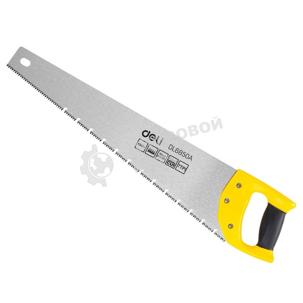Ножовка по дереву Deli DL6850A 500мм, сталь 65Mn, шлифовка зубцов с 3-х сторон, рукоять из двухкомпонентного противоударного пластика