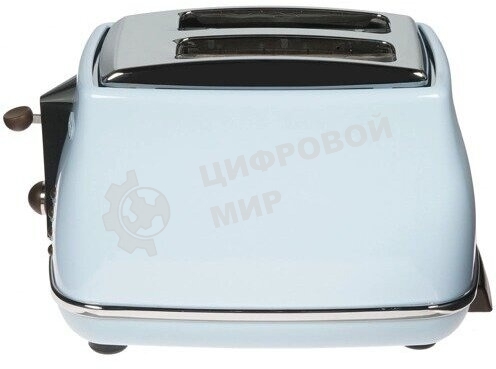 Тостер DeLonghi CTOV 2103.AZ, 900 Вт, на 2 тоста, разморозка, обжаривание, решетка для подогрева, поддон, голубой