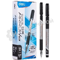 Набор ручек шариковых Deli Arrow EQ10-BK-P синий металлик/черный, черные чернила, коробка картонная (12шт) сменный стержень, линия 0.7мм, резиновая манжета