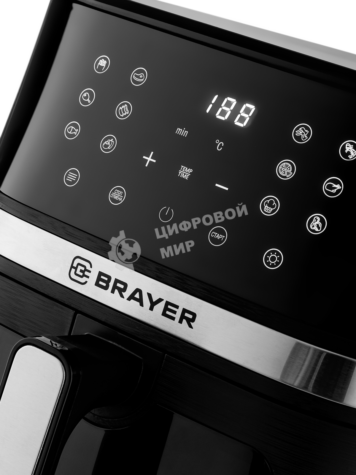 Аэрогриль BRAYER BR2038 чёрный, 1600 Вт, 7 л, упр. - сенсор, программ - 12