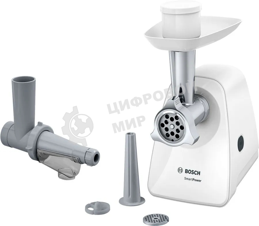 Мясорубка электрическая Bosch MFW2515W белый, 1500 Вт, 1.7 кг/мин, защита от перегрузки, насадки - 4