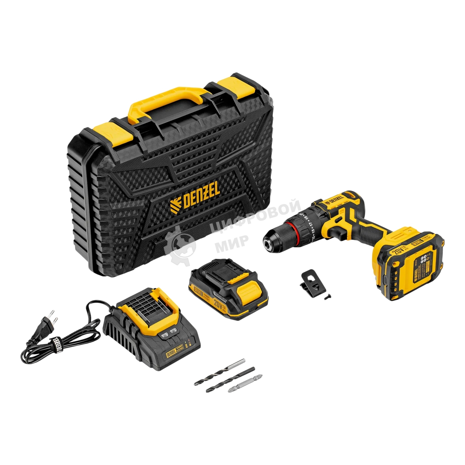 Дрель-шуруповерт Denzel CIDH-BL-20, Аккумуляторная, 20В, 2 АКБ, Ударная, Кейс
