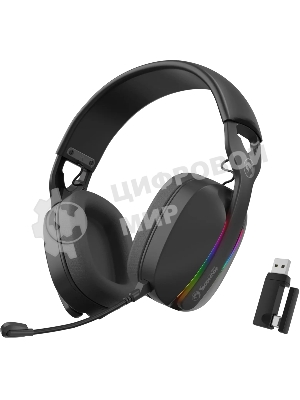 Гарнитура MARVO HG9086W Pulz 70W чёрный, беспроводная + проводная, радиоканал, до 10 ч, съёмный микрофон, подсветка, совместимость с PS5, Xbox