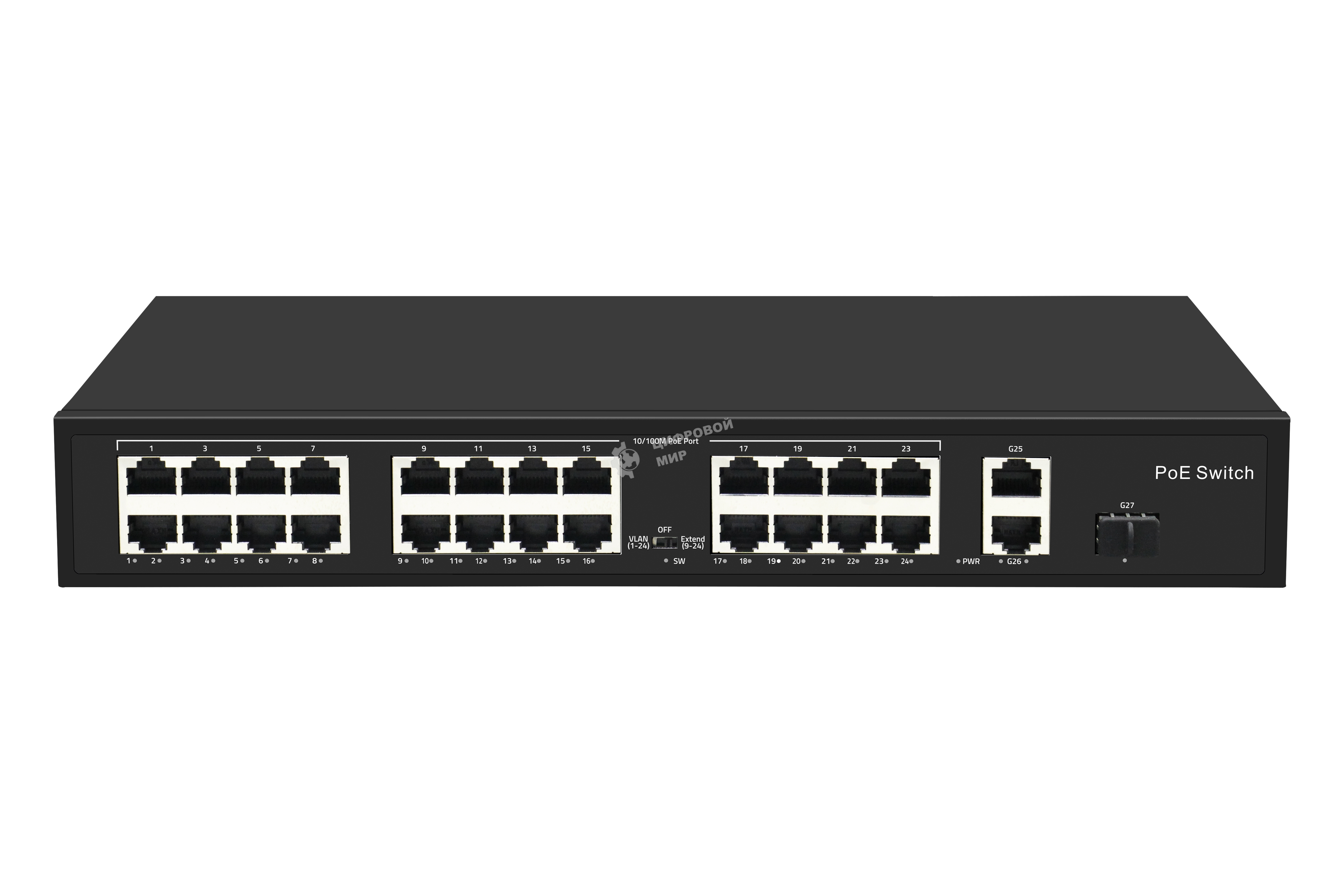 Коммутатор GIGALINK GL-SW-F005-24P, 24×100 Мбит/с PoE + 2×1 Гбит/с COMBO SFP, неуправляемый
