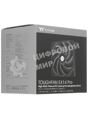 Вентилятор Thermaltake Toughfan EX14 Pro реверсивный 140x140x25mm черный 4-pin 31.6-34.1dB Ret (CL-F172-PL14BL-A)
