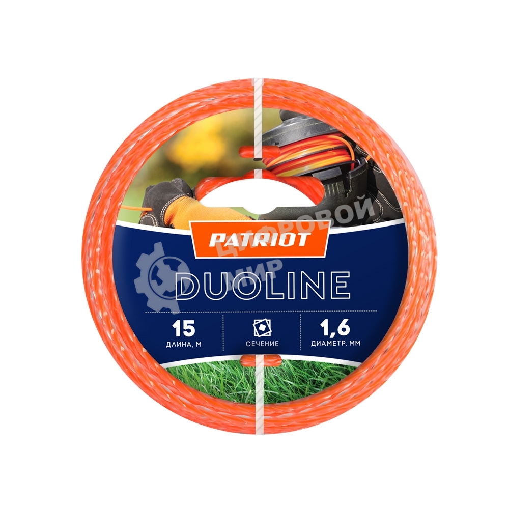 Леска Duoline D 1,6 мм L 15 м (скрученный квадрат, двухцветная, красная жила) на пластиковой обойме, блистерн.тип