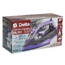 Утюг Delta DL-353 черный с фиолетовым, 2400 Вт, 28 г/мин, 135 г/мин, 350 мл