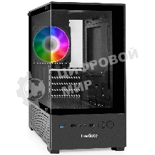 Компьютерный корпус Minitower ExeGate i3 SEA (mATX, без БП, 1*USB+1*USB 3.0, HD аудио, черный, 1 вент. 12см с RGb подсветкой, передняя и боковая панели - закаленное стекло)