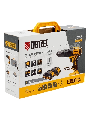 Дрель-шуруповерт Denzel CIDH-BL-20, 20 В, 2 Ач, 80 Нм, бесщеточный, ударный