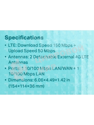 Роутер беспроводной TP-Link TL-MR100 N300 10/100BASE-TX/4G(3G) cat.4 черный
