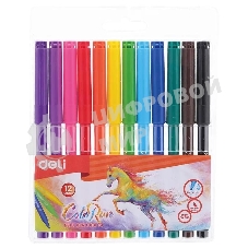 Фломастеры Deli EC10003 ColoRun, вентилируемый колпачок, 12 цветов, пакет с европодвесом
