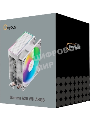 Кулер для процессора Ocypus Gamma A20 WH ARGB, 92mm FARGB FAN, Top FARGB Panel, 2 HEAT PIPES, 3-PIN, 1900 RPM, 21DBA, HYDRO BEARING, LGA115X/1200/1700/18XX, AM4/AM5