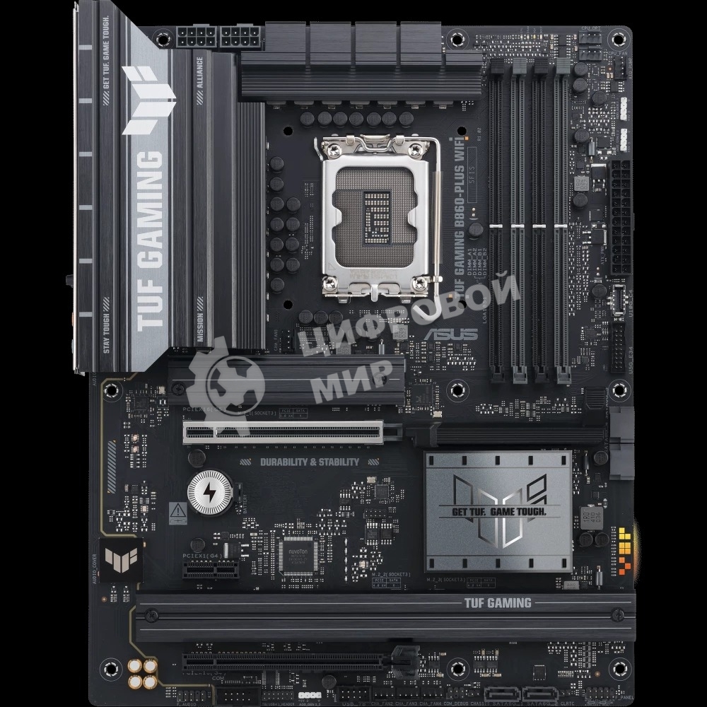 Материнская плата ASUS TUF GAMING B860-PLUS WIFI, LGA 1851, Intel B860, 4xDDR5, 4xSATA, 3xM.2, 1xPCIe 5.0 x16, 1xPCIe 4.0 x16, 1xDP, 1xHDMI, 1x 2.5Gb LAN, 1xUSB 20Gbps, 2xUSB 10Gbps, 3xUSB 5Gbps, 2xUSB 2.0, 5x3.5 мм, 7.1, ATX