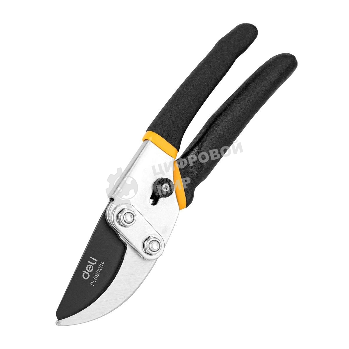 Секатор Deli DL580204 Размер 200 мм. Макс диаметр резки 15 мм. Сталь 55С. Термообработанная поверхность. Тефлоновая уплотненная пластиковая ручка.