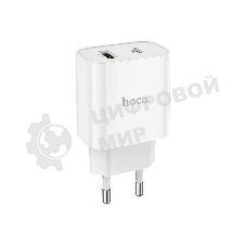 Блок питания (сетевой адаптер) HOCO C80A Plus с кабелем Type-C-Lightning, QC3.0, 20W, белый