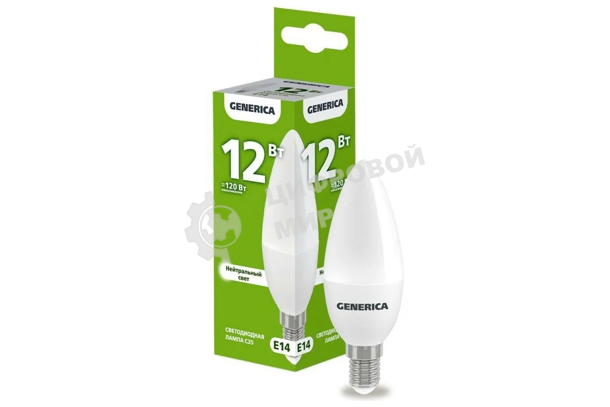 Лампа светодиодная GENERICA LL-C35-12-230-40-E14-G C35 12 Вт свеча 4000К E14 230В
