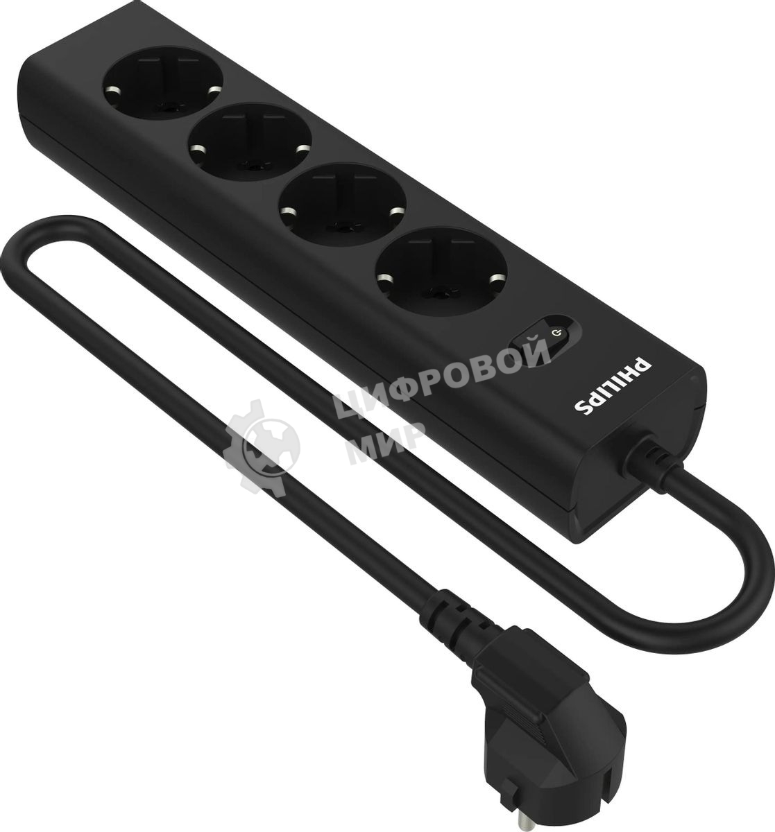 Сетевой фильтр Philips CHP2145BB/51, 3м, 4 розетки, черный
