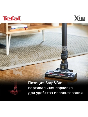 Пылесос вертикальный Tefal TY6838WO серый/фиолетовый, питание от аккумулятора, 100 Вт, уборка сухая, пылесборник 0.55 л