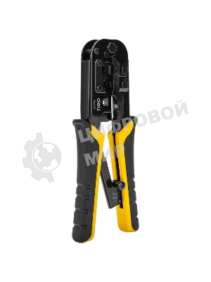 Обжимные клещи Deli DL4971 4P,6P,8P Размер: 200 мм. Спецификация обжима: 4P, 6P, 8P. Сталь A3 с черным покрытием. Ручка из ПВХ и ТПР. Храповой механизм. Подходит для витой пары UTP/STP и телефонных кабелей.