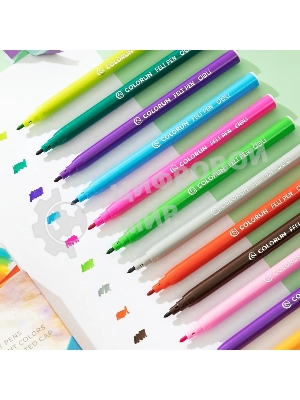 Фломастеры Deli EC10000 ColoRun, вентилируемый колпачок, 12 цветов, коробка с европодвесом