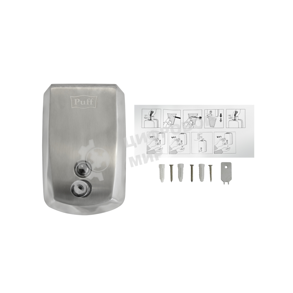 Дозатор для жидкого мыла из нерж. стали Puff-8715, хром, 1000 мл, с ключом, 21х14х11 см