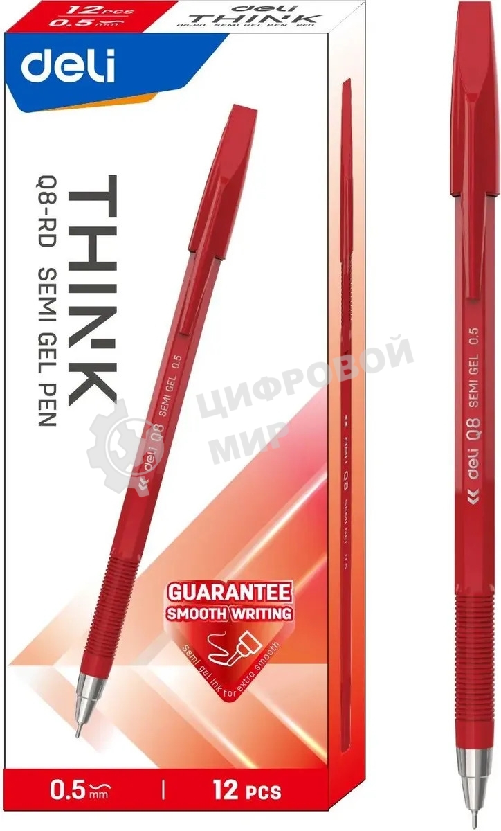 Набор ручек шариковых Deli Think EQ8-RD, красные чернила (12шт), линия 0.5мм
