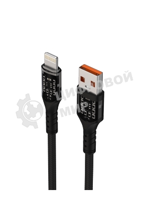 Дата-кабель Maxvi MC-33L USB-Lightning 2.4А, прозрачный корпус, LED подсветка, 1м, черный