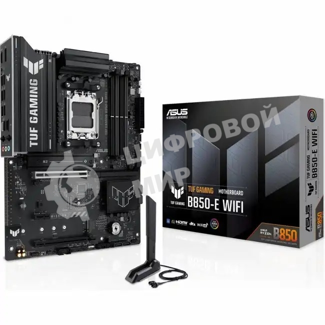 Материнская плата ASUS TUF Gaming B850-E WiFi, AM5, AMD B850, 4xDDR5, 4xSATA, 3xM.2, 1xPCIe 5.0 x16, 1xPCIe 4.0 x16, 1xPCIe x1, 1xDP, 1xHDMI, 2xUSB-C (1x10Gbps, 1x20Gbps), 3xUSB-A 5Gbps, 3xUSB-A 2.0, 1x2.5Gb LAN, Wi-Fi 6E, Bluetooth 5.3, 3x3.5 мм, 7.1, AT